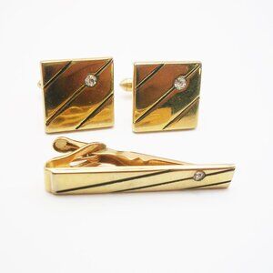 Vintage Cuff Links Tie Bar Set classic gold Swank Formal Suit Accessory